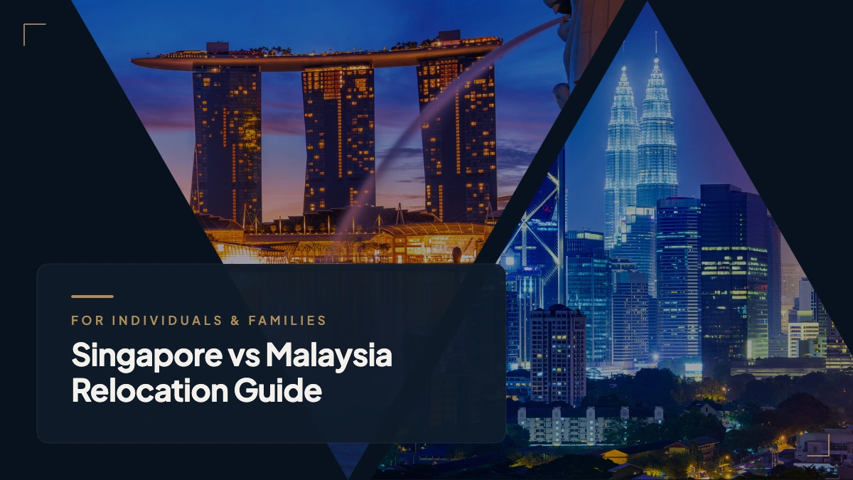 Abstract visual representing the Singapore vs Malaysia relocation comparison across cost of living, transport, lifestyle and housing