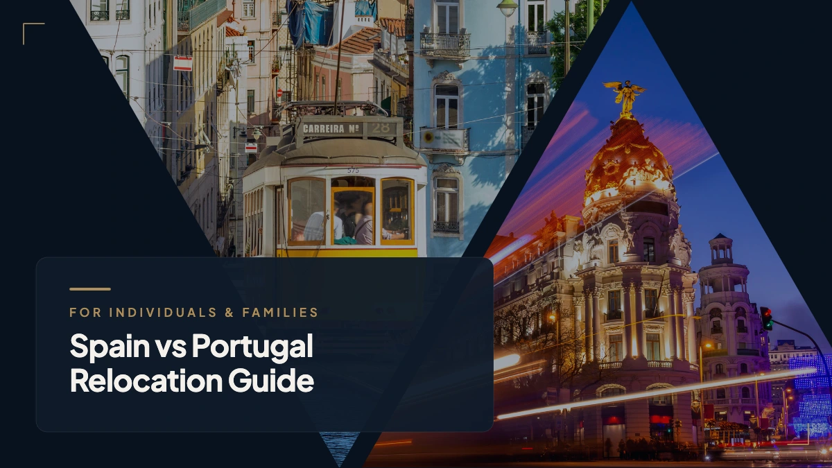 Abstract visual representing the Spain vs Portugal relocation comparison across cost of living, tax, lifestyle and infrastructure